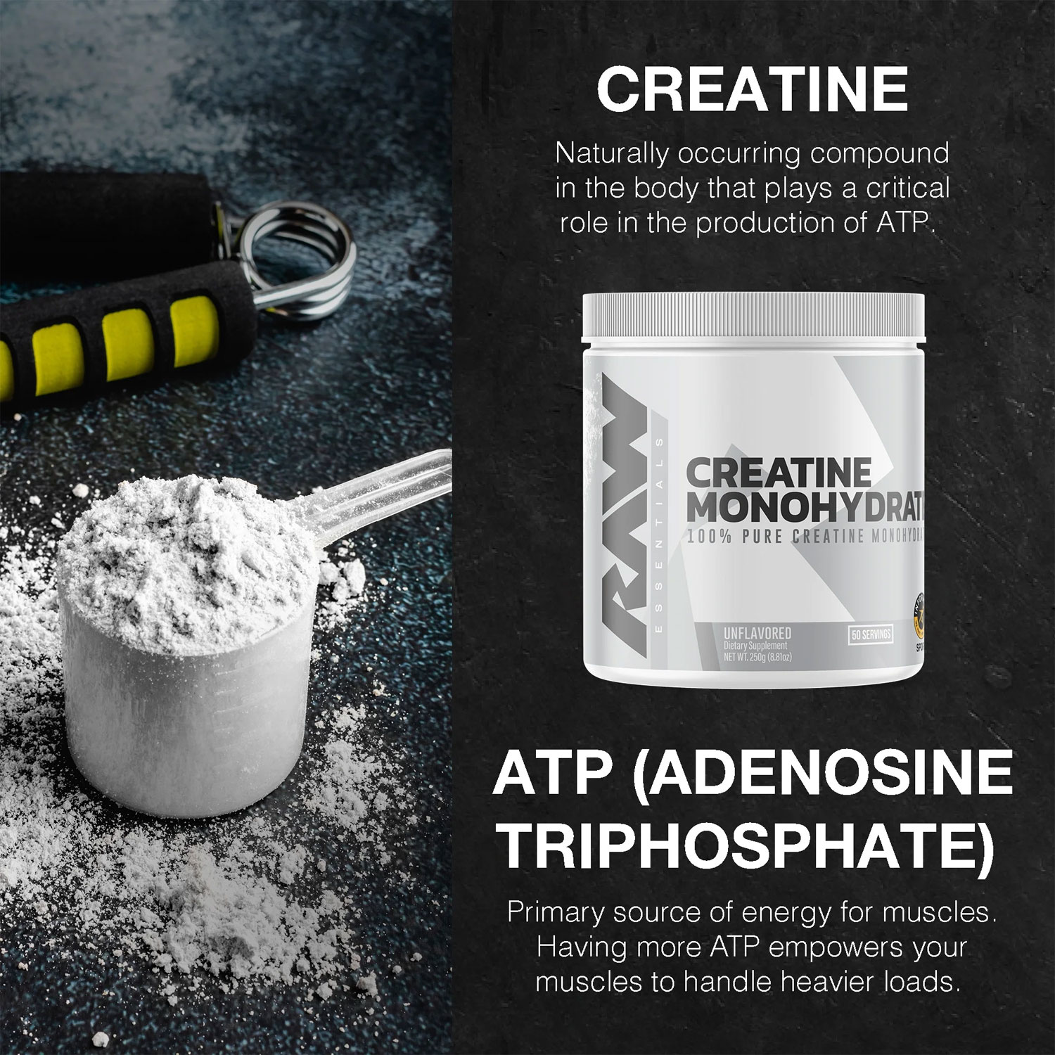 RAW Nutrition Essential 100% Pure Creatine Monohydrate Powder - Image 3